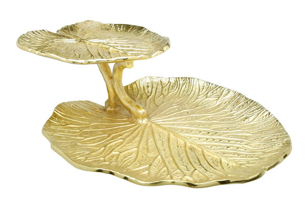 2 Tier Gold Lotus Flower Tray