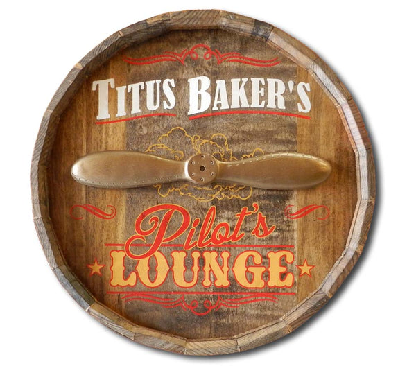 Pilot's Lounge Quarter Barrel Sign