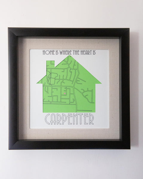 Personalized Line Art Map Frame - "Home is Where the Heart Is"