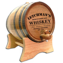 Personalized Whiskey Barrel - A wooden whiskey barrel with personalized engraving options.
