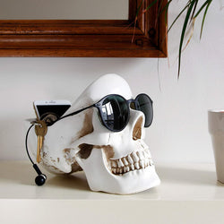 A black skull-shaped organizer in a gift box